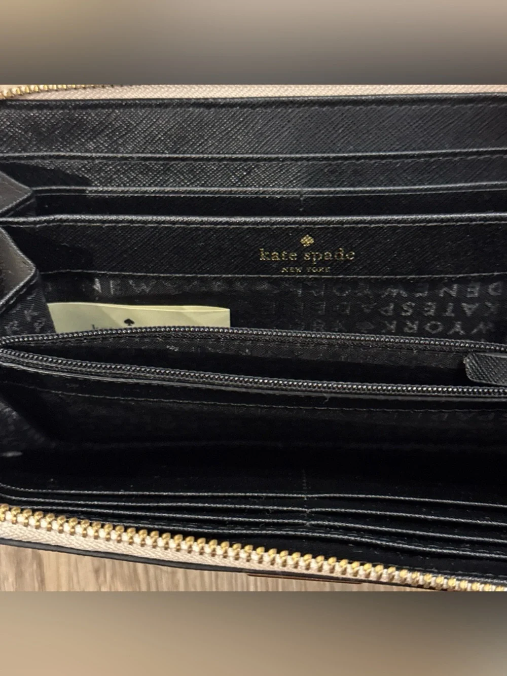 kate spade Cream and Black Zip-Around Wristlet Wallet